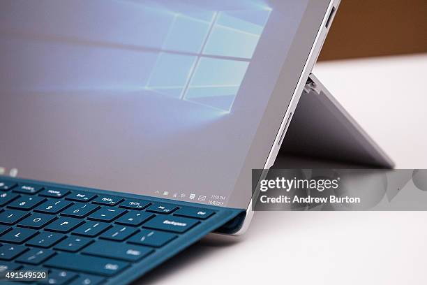 New Microsoft Surface Pro 4 sit on display at a media event for new Microsoft products on October 6, 2015 in New York City. Microsoft also unveiled a...