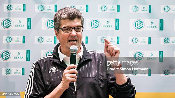 Herbert Fandel holds a speech during the Referee Of The Year Awarding Ceremony at Favorite Parkhotel on October 6, 2015 in Mainz, Germany.