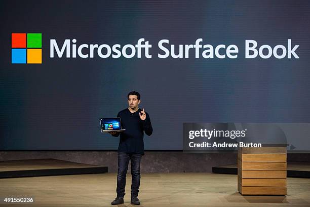 Microsoft Corporate Vice President Panos Panay introduces a new laptop titled the Microsoft Surface Book at a media event for new Microsoft products...