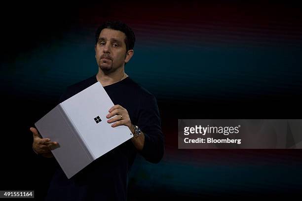 Panos Panay, corporate vice president of Microsoft Corp. Surface, unveils the new Microsoft Surface Book laptop during the Windows 10 Devices event...