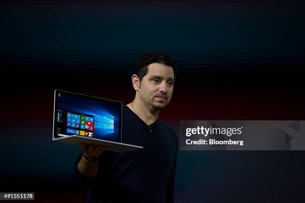 Panos Panay, corporate vice president of Microsoft Corp. Surface, unveils the new Microsoft Surface Book laptop during the Windows 10 Devices event...