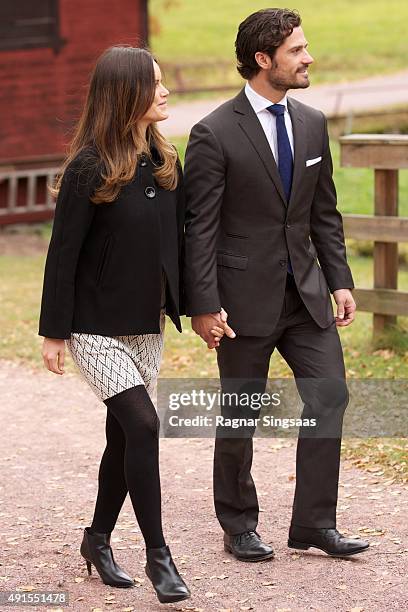 Princess Sofia of Sweden and Prince Carl Philip of Sweden visit the old stone porphyry during the second day of their trip to Dalarna on October 6,...