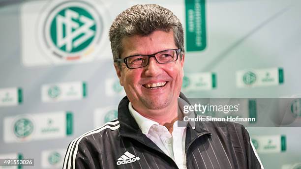 Herbert Fandel smiles during the Referee Of The Year Awarding Ceremony at Favorite Parkhotel on October 6, 2015 in Mainz, Germany.