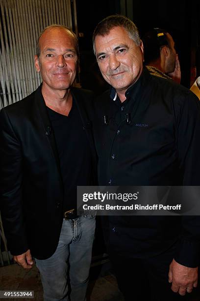 Laurent Baffie and Main Guest of the show, Humorist Jean-Marie Bigard attend the 'Vivement Dimanche' French TV Show at Pavillon Gabriel on October 6,...