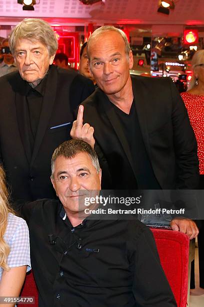 Jean-Pierre Mocky, Laurent Baffie and Main guest of the Show Jean-Marie Bigard attend the 'Vivement Dimanche' French TV Show at Pavillon Gabriel on...
