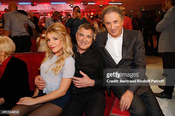 Lola Bigard, her husband, Main guest of the Show Jean-Marie Bigard and Presenter of the show Michel Drucker attend the 'Vivement Dimanche' French TV...