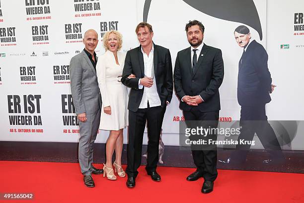 Christoph Maria Herbst, Oliver Masucci, Katja Riemann and David Wnendt attend the 'Er ist wieder da' World Premiere on October 06, 2015 in Berlin,...