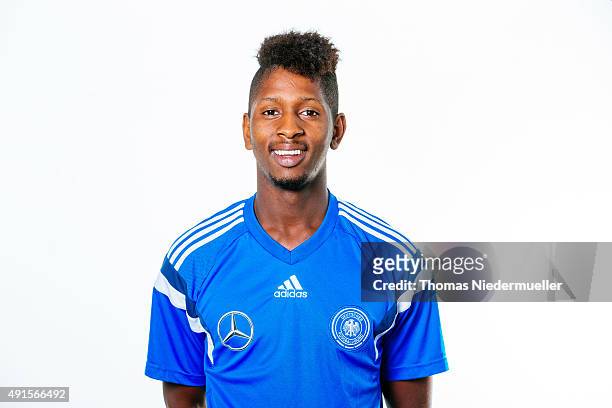 Barry Boubacar poses during a photocall of the Under 20 National Football Team on October 6, 2015 in Ulm, Germany.