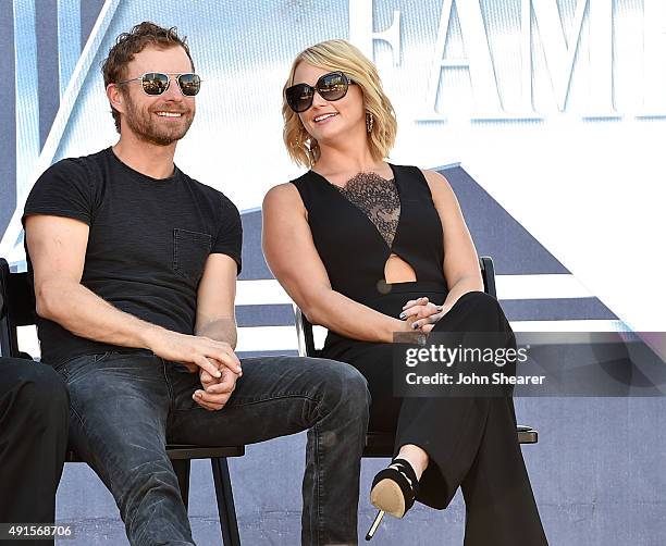 Singers Dierks Bentley, left, and Miranda Lambert attend Lambert's star ceremony at the Nashville Music City Walk of Fame on October 6, 2015 in...