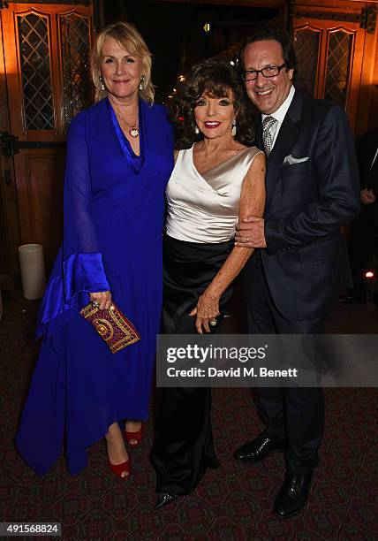 Louise Fennell, Joan Collins and Percy Gibson attend a cocktail reception at the BFI Luminous Fundraising Gala in partnership with IWC and crystals...