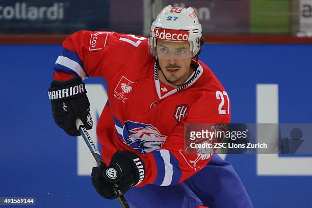 Roman Wick of ZSC Lions Zurich during the Champions Hockey League round of thirty-two game between ZSC Lions Zurich and Sparta Prague at...
