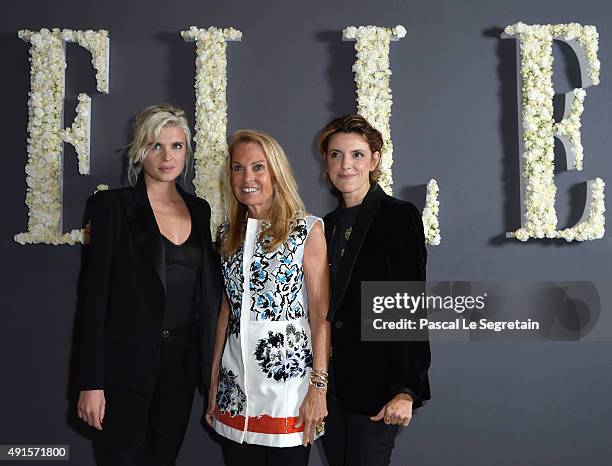 Cecile Cassel, U.S. Ambassador to France Jane Hartley and Francoise-Marie Santucci attend a cocktail party hosted by the U.S. Ambassador to France...