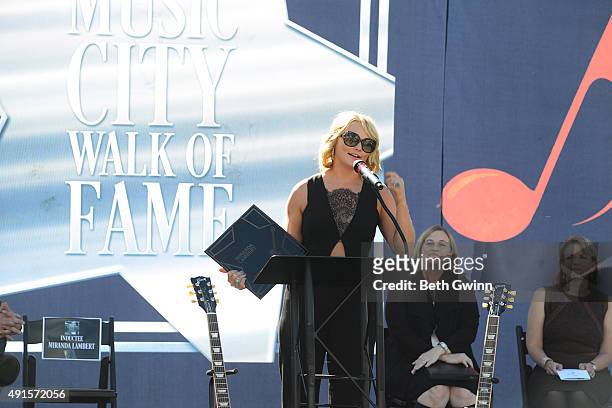 Miranda Lambert speaks onstage at Nashville Music City Walk of Fame on October 6, 2015 in Nashville, Tennessee.