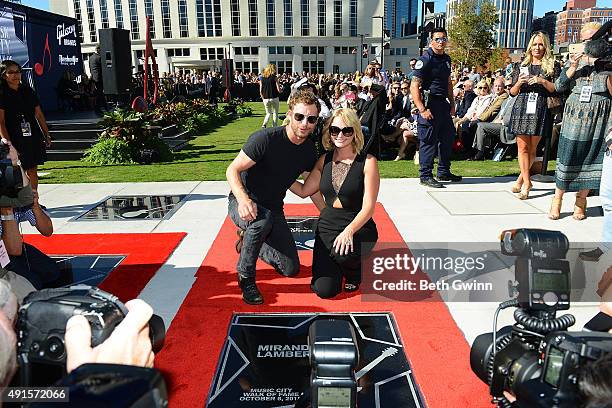 Dierks Bentley poses with Miranda Lambert as she is induced into the Nashville Music City Walk of Fame on October 6, 2015 in Nashville, Tennessee.