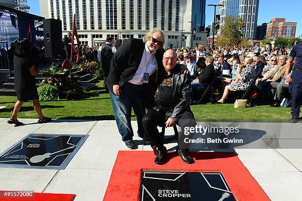 Joe Chambers and Steve Cropper with Steve's Star at Nashville Music City Walk of Fame on October 6, 2015 in Nashville, Tennessee.