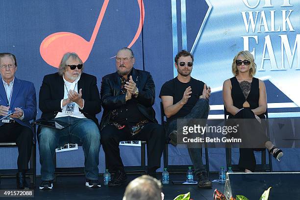 Tommy Cash, Joe Chambers, Steve Cropper, Dierks Bentley, and Miranda Lambert at Nashville Music City Walk of Fame on October 6, 2015 in Nashville,...