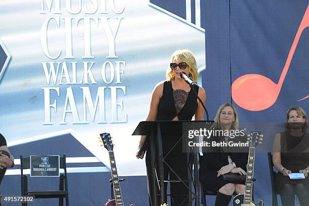 Miranda Lambert speaks onstage at Nashville Music City Walk of Fame on October 6, 2015 in Nashville, Tennessee.