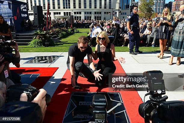 Dierks Bentley poses with Miranda Lambert as she is induced into the Nashville Music City Walk of Fame on October 6, 2015 in Nashville, Tennessee.