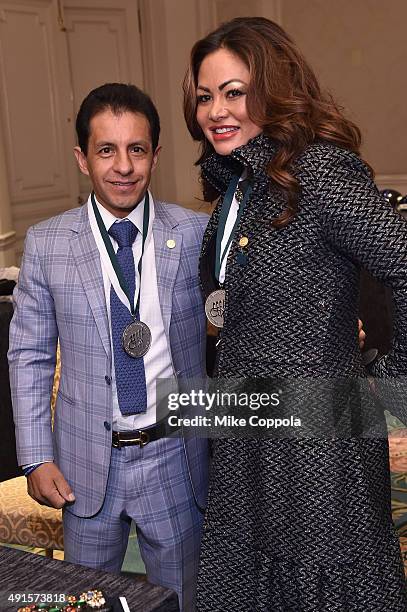 Jockey Victor Espinoza and Orianne Collins attend the 30th Annual Great Sports Legends Dinner to benefit The Buoniconti Fund to Cure Paralysis at The...