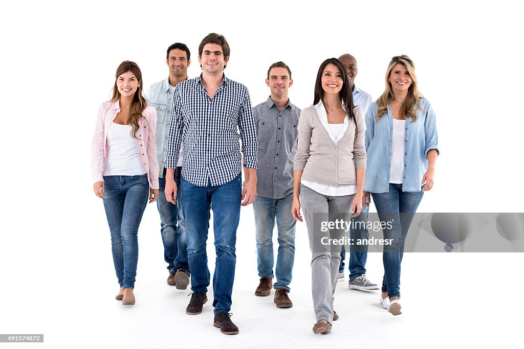 Group of casual people walking