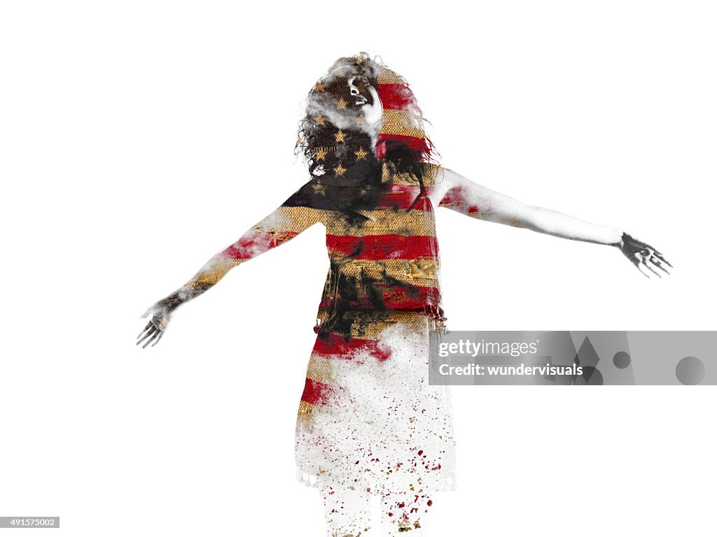 Woman's form filled in with an American flag