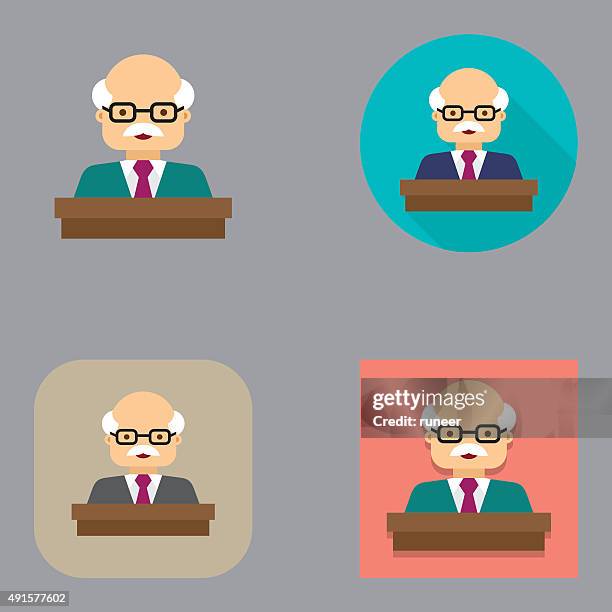 flat professor lecturer icons | kalaful series - round eyeglasses clip art stock illustrations