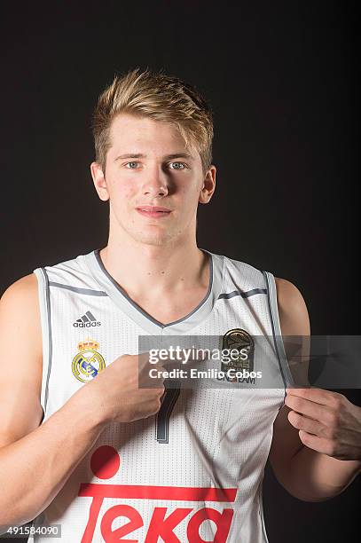 Luka Doncic of Real Madrid poses during the 2015/2016 Turkish Airlines Euroleague Basketball Media Day at Polideportivo Valle de Las Casas on October...