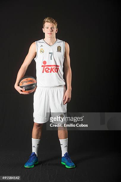 Luka Doncic of Real Madrid poses during the 2015/2016 Turkish Airlines Euroleague Basketball Media Day at Polideportivo Valle de Las Casas on October...