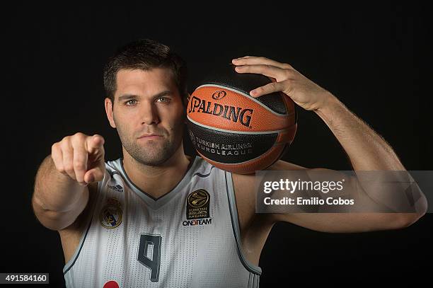 Felipe Reyes of Real Madrid poses during the 2015/2016 Turkish Airlines Euroleague Basketball Media Day at Polideportivo Valle de Las Casas on...