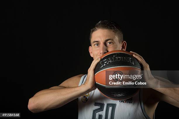 Jaycee Carroll of Real Madrid poses during the 2015/2016 Turkish Airlines Euroleague Basketball Media Day at Polideportivo Valle de Las Casas on...