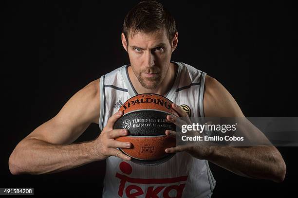 Andres Nocioni of Real Madrid poses during the 2015/2016 Turkish Airlines Euroleague Basketball Media Day at Polideportivo Valle de Las Casas on...