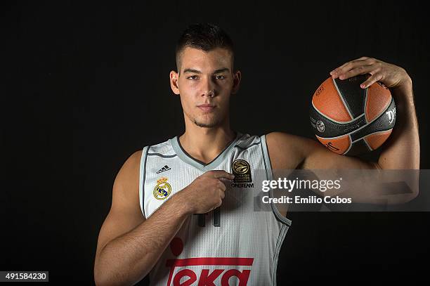 Guillermo Hernangomez of Real Madrid poses during the 2015/2016 Turkish Airlines Euroleague Basketball Media Day at Polideportivo Valle de Las Casas...