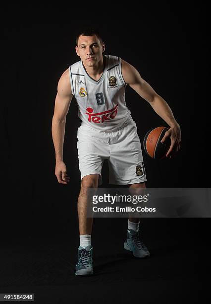 Jonas Maciulis of Real Madrid poses during the 2015/2016 Turkish Airlines Euroleague Basketball Media Day at Polideportivo Valle de Las Casas on...