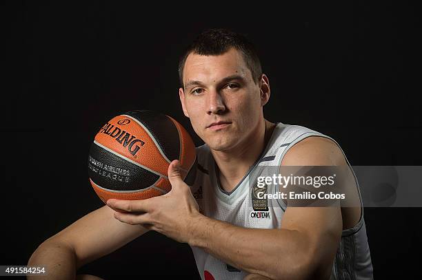 Jonas Maciulis of Real Madrid poses during the 2015/2016 Turkish Airlines Euroleague Basketball Media Day at Polideportivo Valle de Las Casas on...