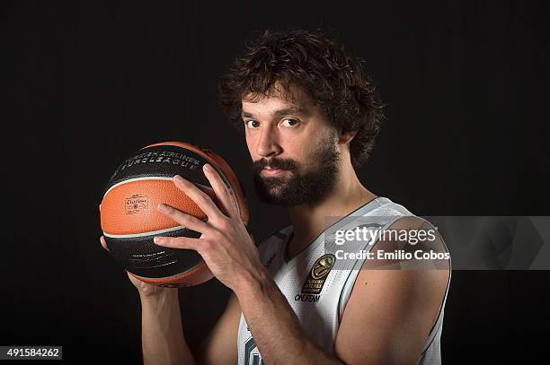 Sergio Llull of Real Madrid poses during the 2015/2016 Turkish Airlines Euroleague Basketball Media Day at Polideportivo Valle de Las Casas on...