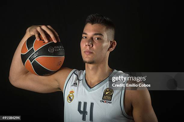 Guillermo Hernangomez of Real Madrid poses during the 2015/2016 Turkish Airlines Euroleague Basketball Media Day at Polideportivo Valle de Las Casas...