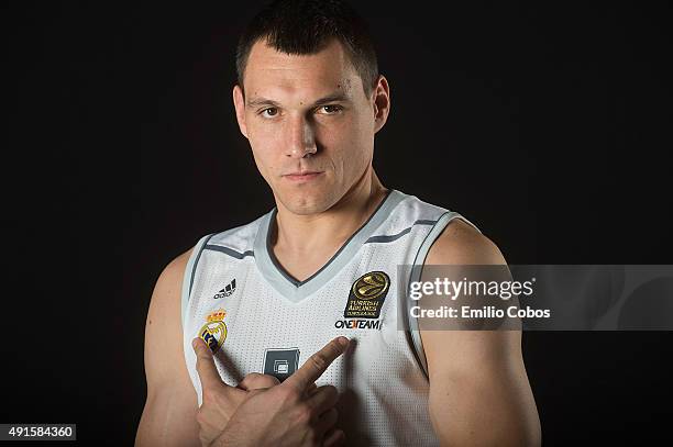 Jonas Maciulis of Real Madrid poses during the 2015/2016 Turkish Airlines Euroleague Basketball Media Day at Polideportivo Valle de Las Casas on...