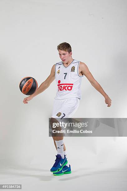 Luka Doncic of Real Madrid poses during the 2015/2016 Turkish Airlines Euroleague Basketball Media Day at Polideportivo Valle de Las Casas on October...