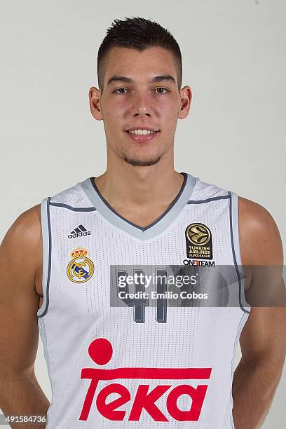 Guillermo Hernangomez of Real Madrid poses during the 2015/2016 Turkish Airlines Euroleague Basketball Media Day at Polideportivo Valle de Las Casas...