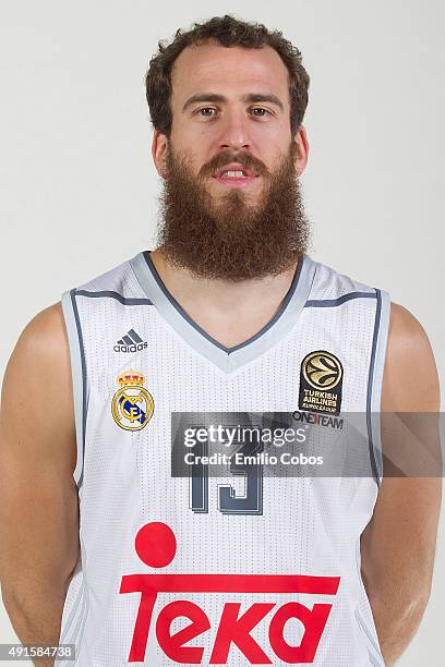 Sergio Rodriguez of Real Madrid poses during the 2015/2016 Turkish Airlines Euroleague Basketball Media Day at Polideportivo Valle de Las Casas on...