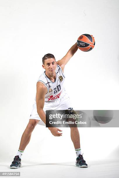 Jaycee Carroll of Real Madrid poses during the 2015/2016 Turkish Airlines Euroleague Basketball Media Day at Polideportivo Valle de Las Casas on...