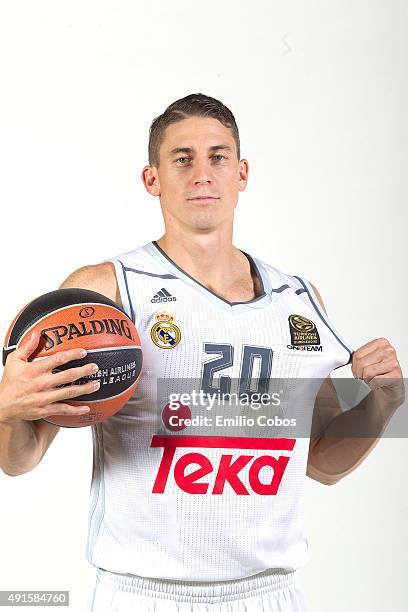 Jaycee Carroll of Real Madrid poses during the 2015/2016 Turkish Airlines Euroleague Basketball Media Day at Polideportivo Valle de Las Casas on...