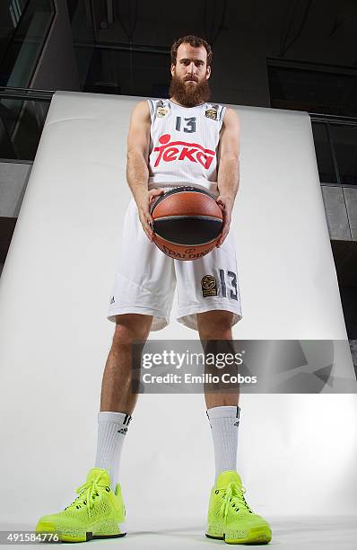 Sergio Rodriguez of Real Madrid poses during the 2015/2016 Turkish Airlines Euroleague Basketball Media Day at Polideportivo Valle de Las Casas on...