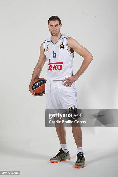 Andres Nocioni of Real Madrid poses during the 2015/2016 Turkish Airlines Euroleague Basketball Media Day at Polideportivo Valle de Las Casas on...