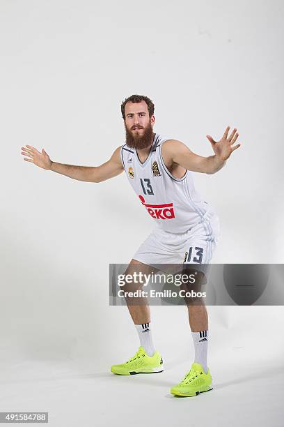 Sergio Rodriguez of Real Madrid poses during the 2015/2016 Turkish Airlines Euroleague Basketball Media Day at Polideportivo Valle de Las Casas on...