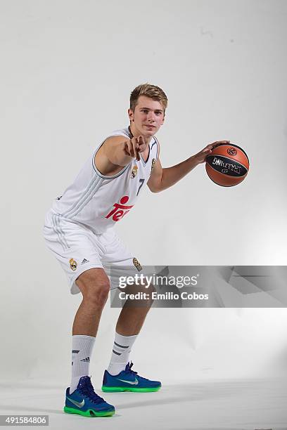 Luka Doncic of Real Madrid poses during the 2015/2016 Turkish Airlines Euroleague Basketball Media Day at Polideportivo Valle de Las Casas on October...