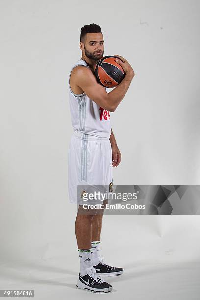 Jeffery Taylor of Real Madrid poses during the 2015/2016 Turkish Airlines Euroleague Basketball Media Day at Polideportivo Valle de Las Casas on...