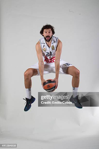 Sergio Llull of Real Madrid poses during the 2015/2016 Turkish Airlines Euroleague Basketball Media Day at Polideportivo Valle de Las Casas on...