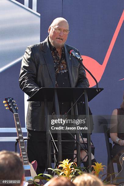 Recording artist Steve Cropper speaks during the Miranda Lambert, Steve Cropper, E.W. "Bud" Wendell & Johnny Cash Music City Walk of Fame induction...