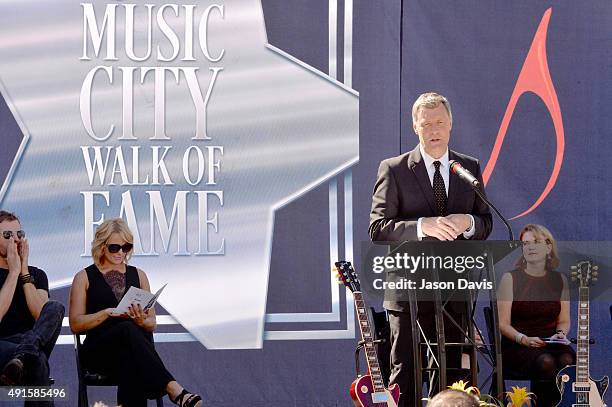 Announcer Bill Cody attends the Miranda Lambert, Steve Cropper, E.W. "Bud" Wendell & Johnny Cash Music City Walk of Fame induction ceremony at...